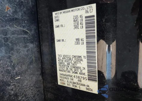 2017 Nissan Maxima 3.5 S z USA, uszkodzony, nr VIN 1N4AA6AP6HC438795